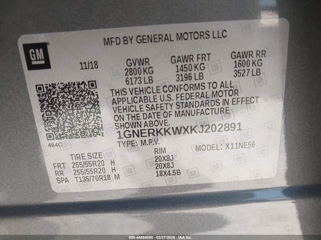 1GNERKKWXKJ202891 Chevrolet Traverse Premier