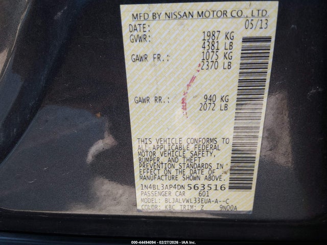 Продаж на аукціоні авто 2013 Nissan Altima 3.5 Sl, vin: 1N4BL3AP4DN563516, номер лоту: 44494094