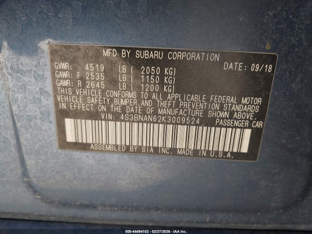 4S3BNAN62K3009524 Subaru Legacy 2.5i Limited
