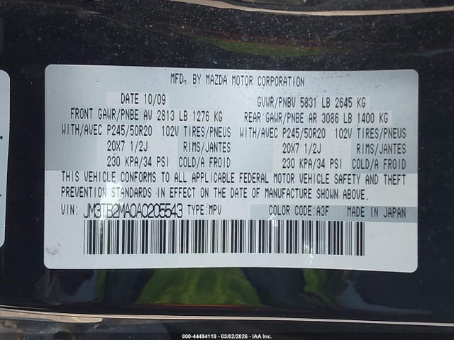 Aukcja sprzedaży 2010 Mazda Cx-9 Grand Touring, vin: JM3TB2MA0A0205543, numer aukcji: 44494119