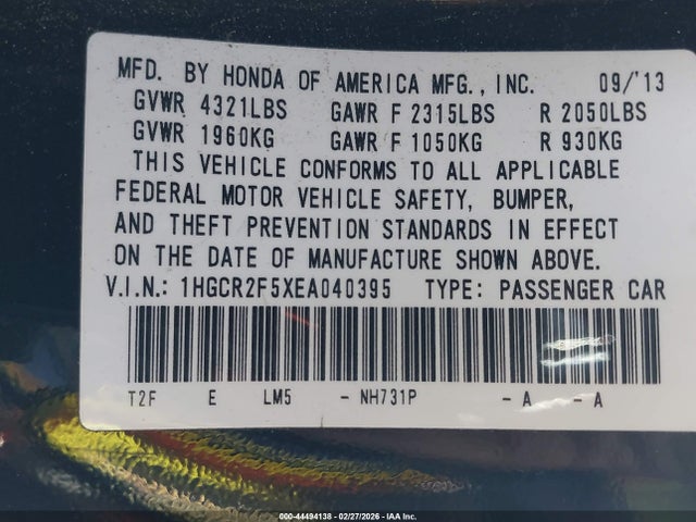 1HGCR2F5XEA040395 Honda Accord Sport