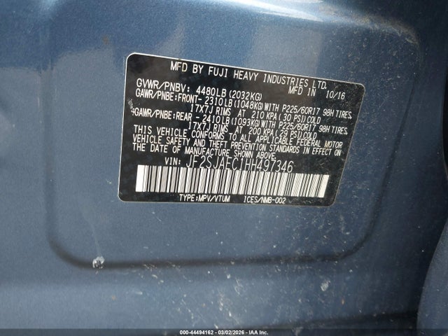 Aukcja sprzedaży 2017 Subaru Forester 2.5i Premium, vin: JF2SJAEC1HH497346, numer aukcji: 44494162