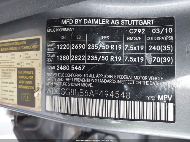 44494175 :رقم المزاد ، WDCGG8HB6AF494548 vin ، 2010 Mercedes-benz Glk 350 4matic مزاد بيع