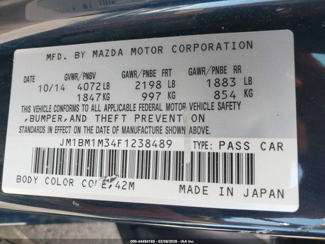 JM1BM1M34F1238489 Mazda Mazda3 S Grand Touring