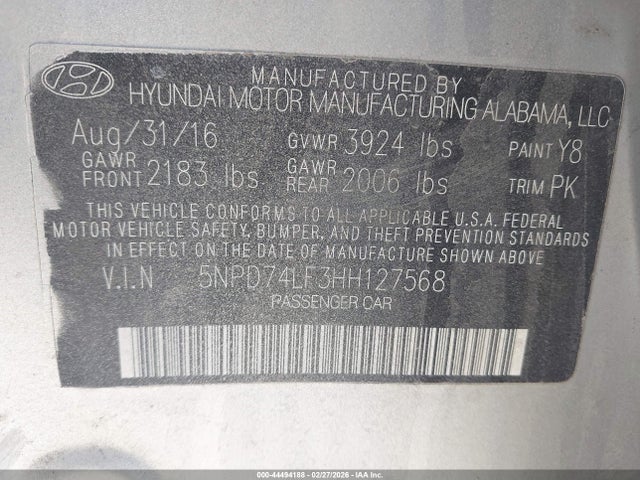 Продажа на аукционе авто 2017 Hyundai Elantra Se, vin: 5NPD74LF3HH127568, номер лота: 44494188
