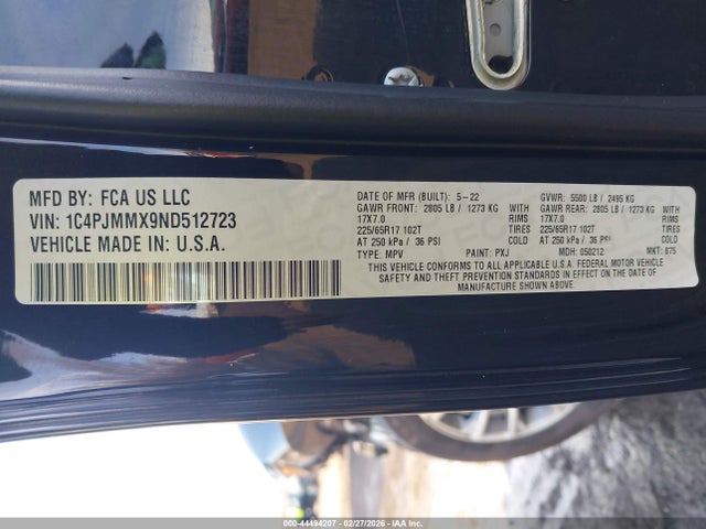 1C4PJMMX9ND512723 Jeep Cherokee Latitude Lux 4x4