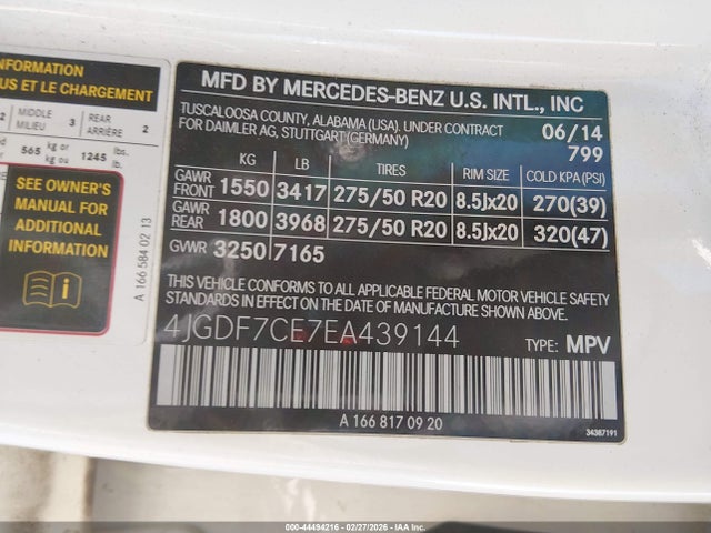 Aukcja sprzedaży 2014 Mercedes-benz Gl 450 4matic, vin: 4JGDF7CE7EA439144, numer aukcji: 44494216