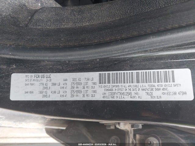Продаж на аукціоні авто 2019 Ram 1500 Limited  4x4 5'7 Box, vin: 1C6SRFHT7KN512545, номер лоту: 44494224