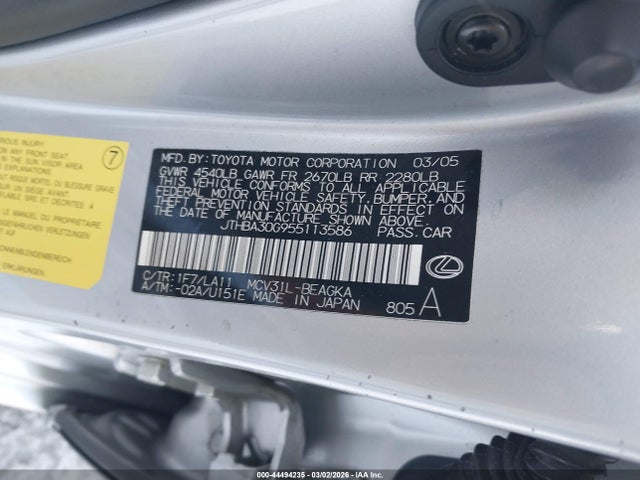 Aukcja sprzedaży 2005 Lexus Es 330, vin: JTHBA30G955113586, numer aukcji: 44494235