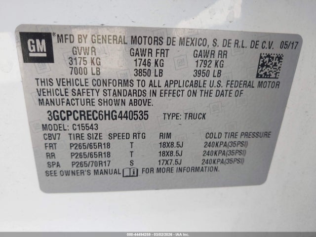 3GCPCREC6HG440535 Chevrolet Silverado 1500 1lt