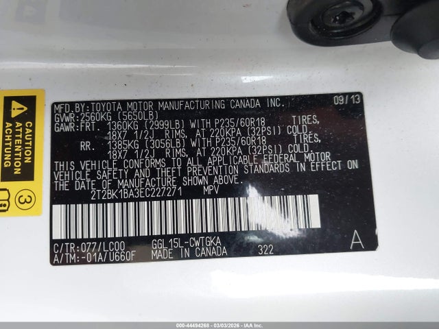 Продаж на аукціоні авто 2014 Lexus Rx 350, vin: 2T2BK1BA3EC227271, номер лоту: 44494268