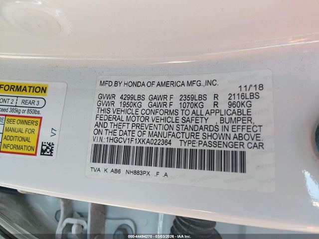 1HGCV1F1XKA022364 Honda ACCORD LX