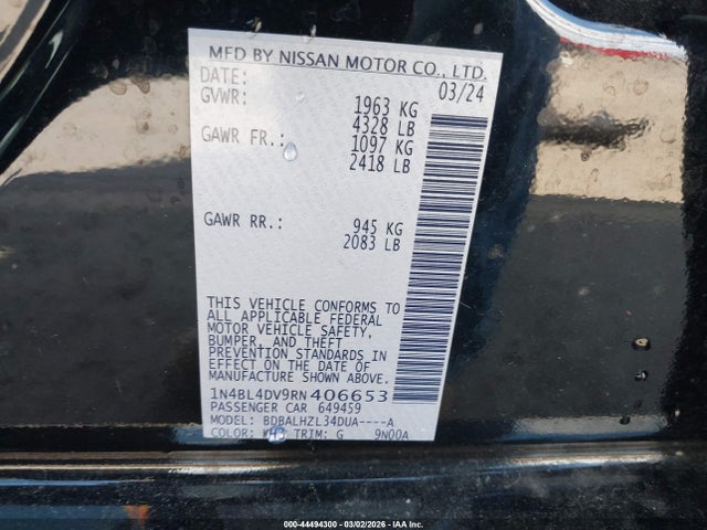 1N4BL4DV9RN406653 Nissan Altima Sv Fwd
