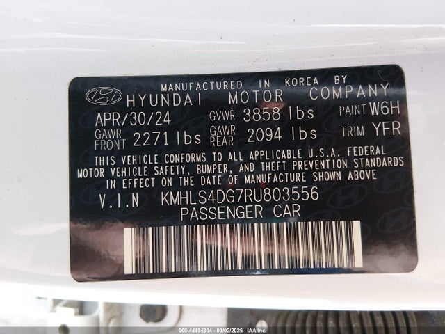 2024 Hyundai Elantra Sel მანქანა იყიდება აუქციონზე, vin: KMHLS4DG7RU803556, აუქციონის ნომერი: 44494304