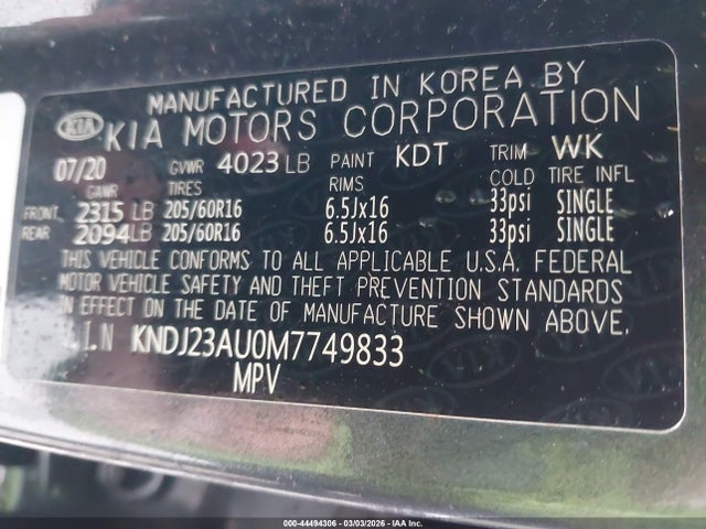 Продажа на аукционе авто 2021 Kia Soul S, vin: KNDJ23AU0M7749833, номер лота: 44494306