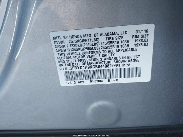 Aukcja sprzedaży 2016 Acura Mdx Advance   Entertainment Packages/advance Package, vin: 5FRYD4H9XGB044082, numer aukcji: 44494343