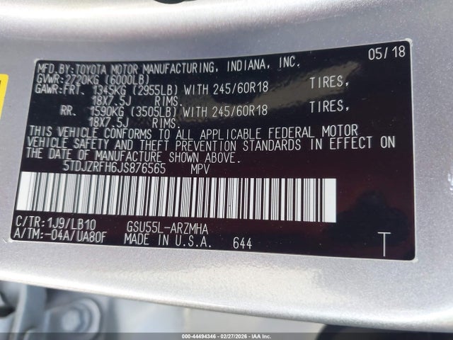 Toyota Highlander Xle 2018 5TDJZRFH6JS876565 Image 9