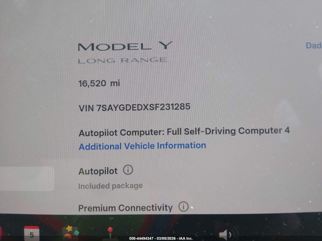 Aukcja sprzedaży 2025 Tesla Model Y Long Range Dual Motor Rear-wheel Drive, vin: 7SAYGDEDXSF231285, numer aukcji: 44494347
