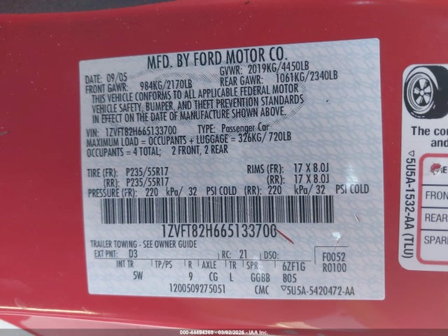 2006 FORD MUSTANG 1ZVFT82H665133700 Photo 8