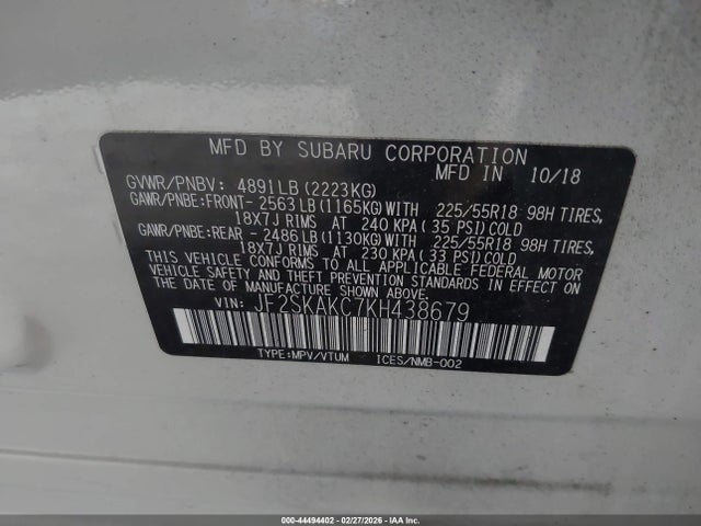 Aukcja sprzedaży 2019 Subaru Forester Sport, vin: JF2SKAKC7KH438679, numer aukcji: 44494402