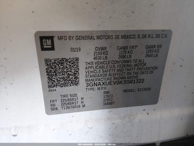 3GNAXUEV0KS581322 Chevrolet EQUINOX LT
