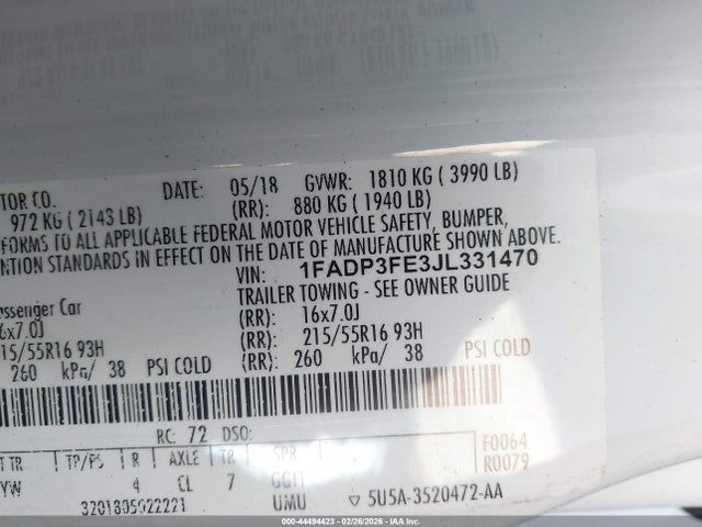 1FADP3FE3JL331470 Ford FOCUS SE