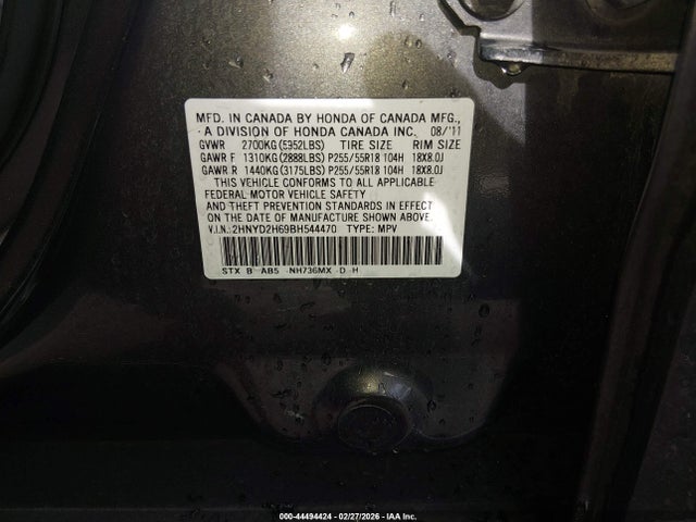 44494424 :رقم المزاد ، 2HNYD2H69BH544470 vin ، 2011 Acura Mdx Technology Package مزاد بيع