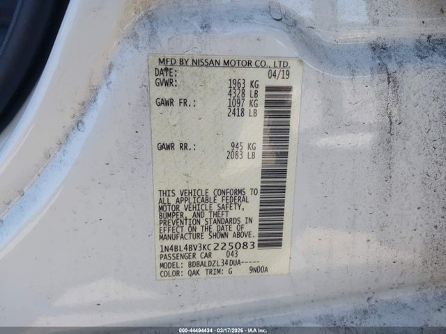 Nissan Altima 2.5 S 2019 1N4BL4BV3KC225083 Image 9