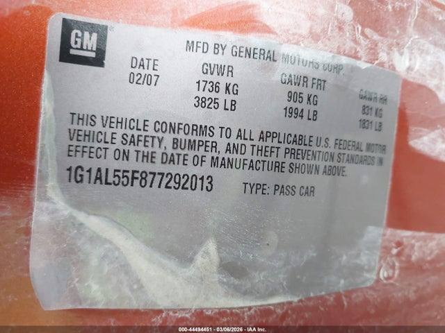 2007 CHEVROLET COBALT 1G1AL55F877292013 Photo 8