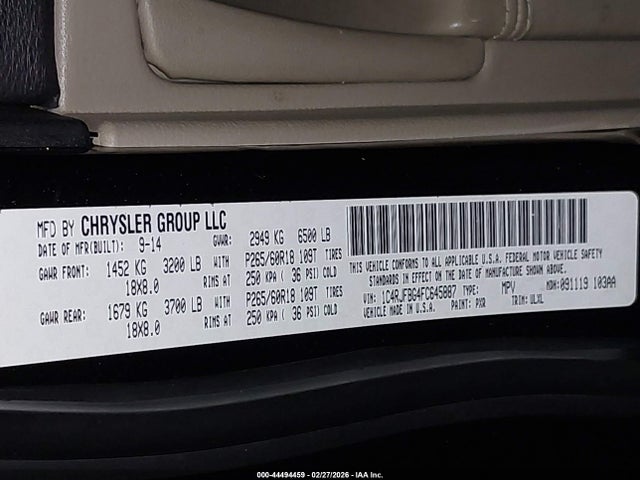 44494459 :رقم المزاد ، 1C4RJFBG4FC645887 vin ، 2015 Jeep Grand Cherokee Limited مزاد بيع