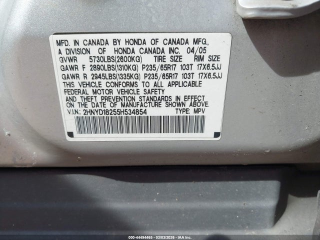 Aukcja sprzedaży 2005 Acura Mdx, vin: 2HNYD18255H534854, numer aukcji: 44494465