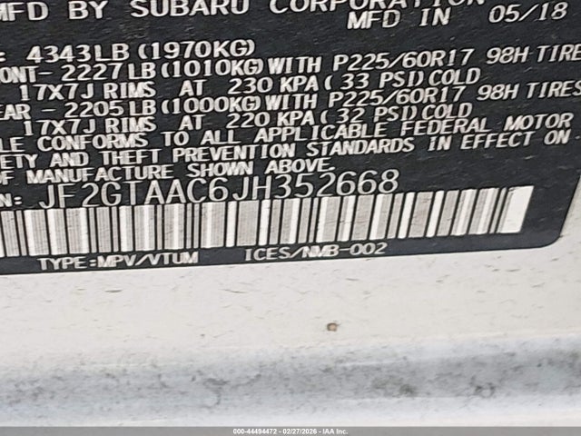 Aukcja sprzedaży 2018 Subaru Crosstrek 2.0i, vin: JF2GTAAC6JH352668, numer aukcji: 44494472