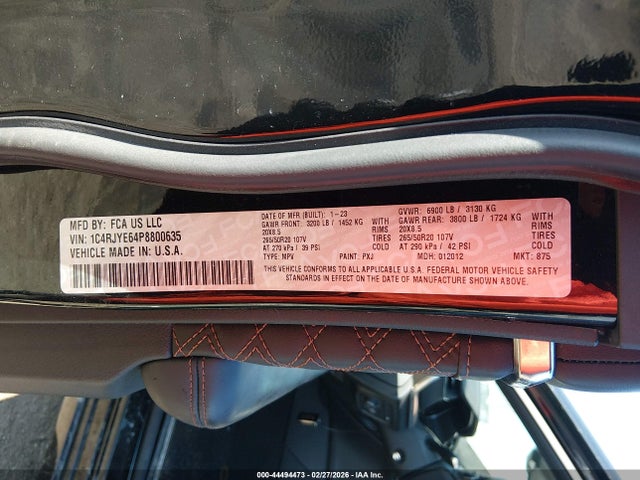 44494473 :رقم المزاد ، 1C4RJYE64P8800635 vin ، 2023 Jeep Grand Cherokee 4xe Summit مزاد بيع