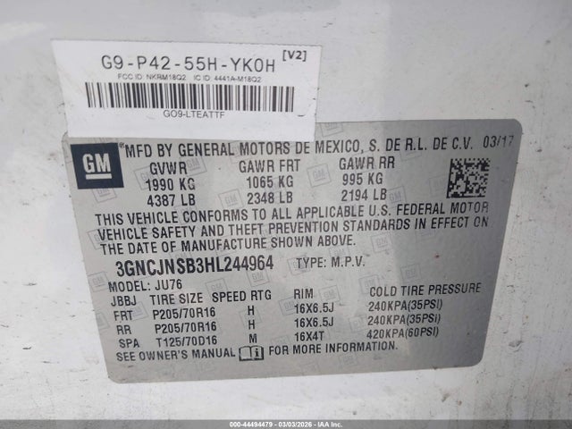 3GNCJNSB3HL244964 Chevrolet TRAX LS