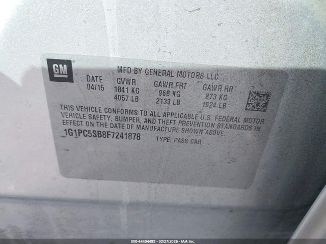 1G1PC5SB8F7241878 Chevrolet Cruze 1lt Auto