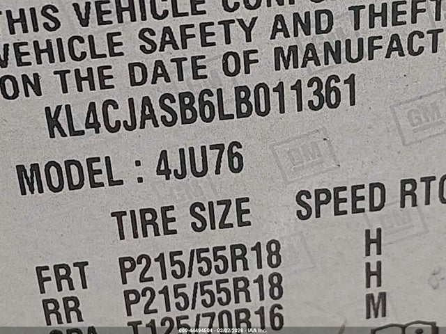 Aukcja sprzedaży 2020 Buick Encore Fwd Preferred, vin: KL4CJASB6LB011361, numer aukcji: 44494504