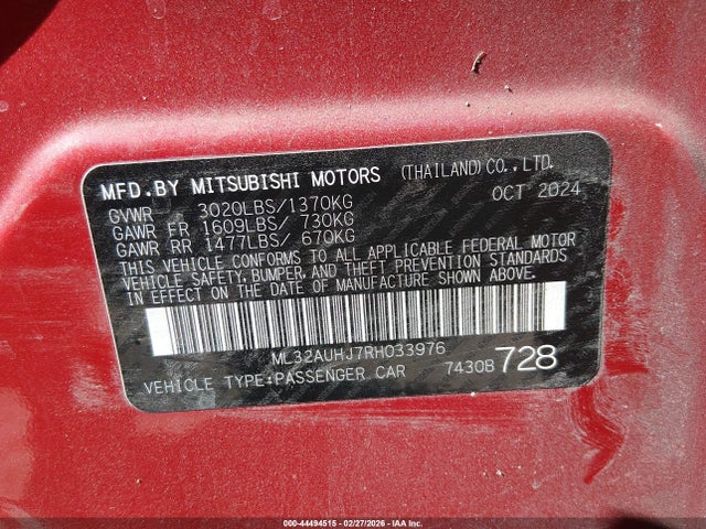2024 MITSUBISHI MIRAGE ML32AUHJ7RH033976 Photo 8