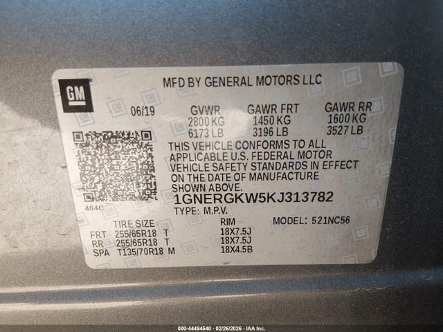 1GNERGKW5KJ313782 Chevrolet Traverse 1lt