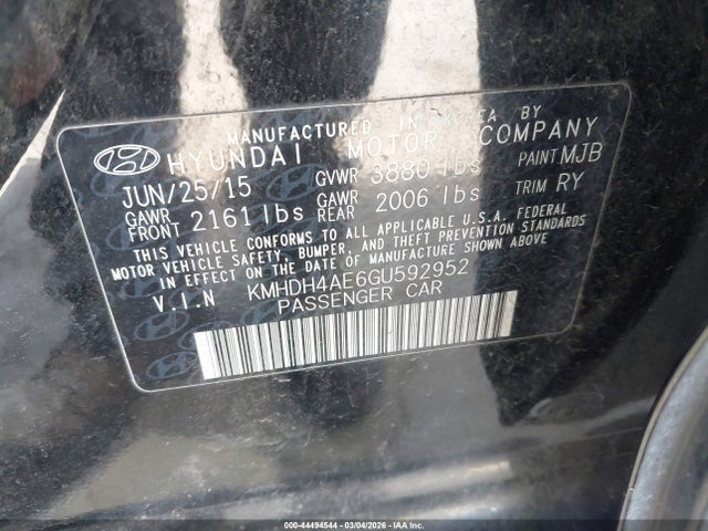 Hyundai Elantra Value Edition 2016 KMHDH4AE6GU592952 Image 9