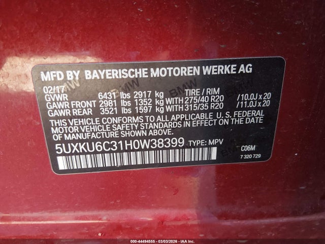 2017 BMW X6 5UXKU6C31H0W38399 Photo 8