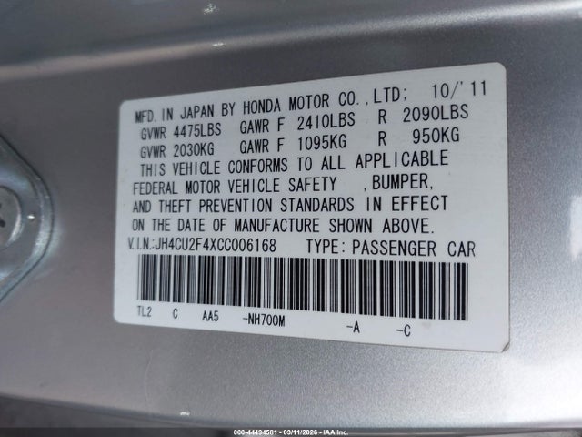 Продажа на аукционе авто 2012 Acura Tsx 2.4, vin: JH4CU2F4XCC006168, номер лота: 44494581