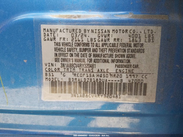 3N1AB8CV4RY320481 Nissan Sentra Sv Xtronic Cvt