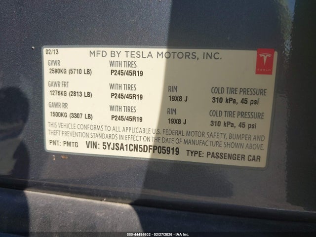 2013 TESLA MODEL S 5YJSA1CN5DFP05919 Photo 8
