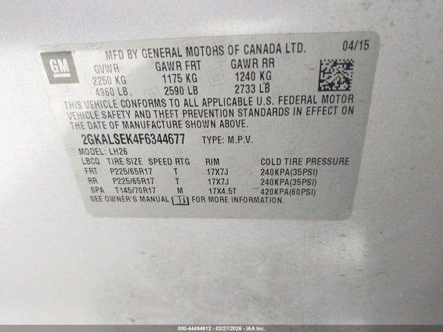 GMC Terrain Slt-1 2015 2GKALSEK4F6344677 Image 9