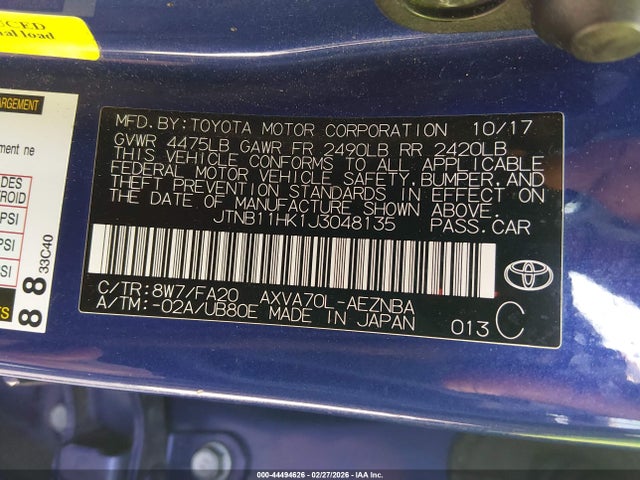 Продажа на аукционе авто 2018 Toyota Camry Le, vin: JTNB11HK1J3048135, номер лота: 44494626