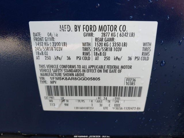 1FM5K8AR8GGD05805 Ford Utility Police Interceptor