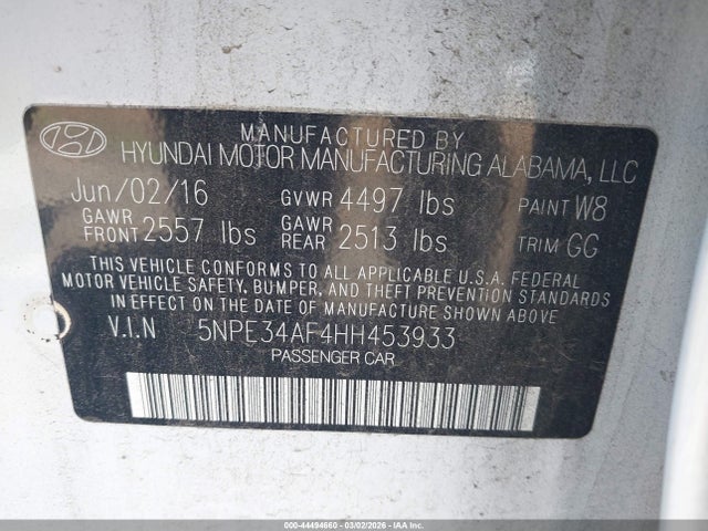 Hyundai Sonata Limited 2017 5NPE34AF4HH453933 Image 9