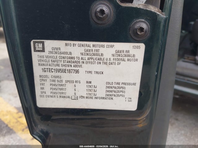 44494689 :رقم المزاد ، 1GTEC19V56E187796 vin ، 2006 Gmc Sierra 1500 Work Truck مزاد بيع