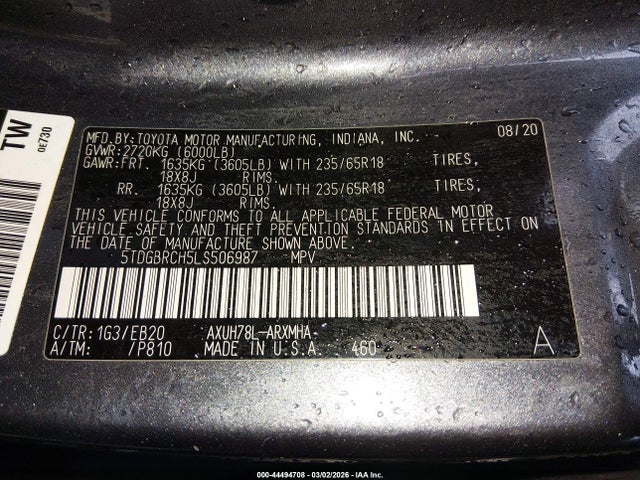 5TDGBRCH5LS506987 Toyota Highlander Hybrid Xle