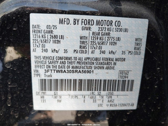 44494714 :رقم المزاد ، 3FTTW8A30SRA56901 vin ، 2025 Ford Maverick Xl مزاد بيع
